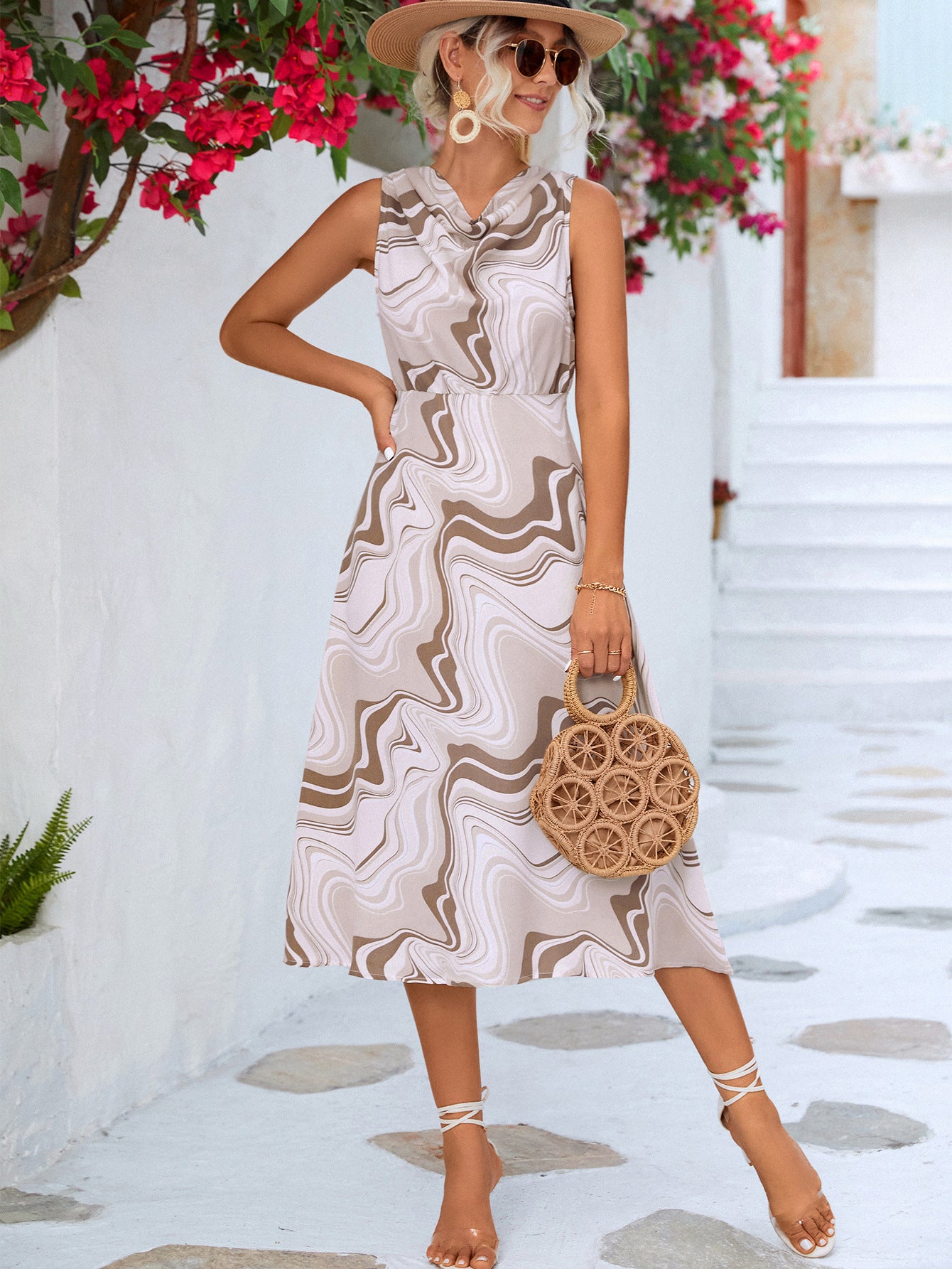 Honeybee Mumford's Printed Cowl Neck Sleeveless Dress