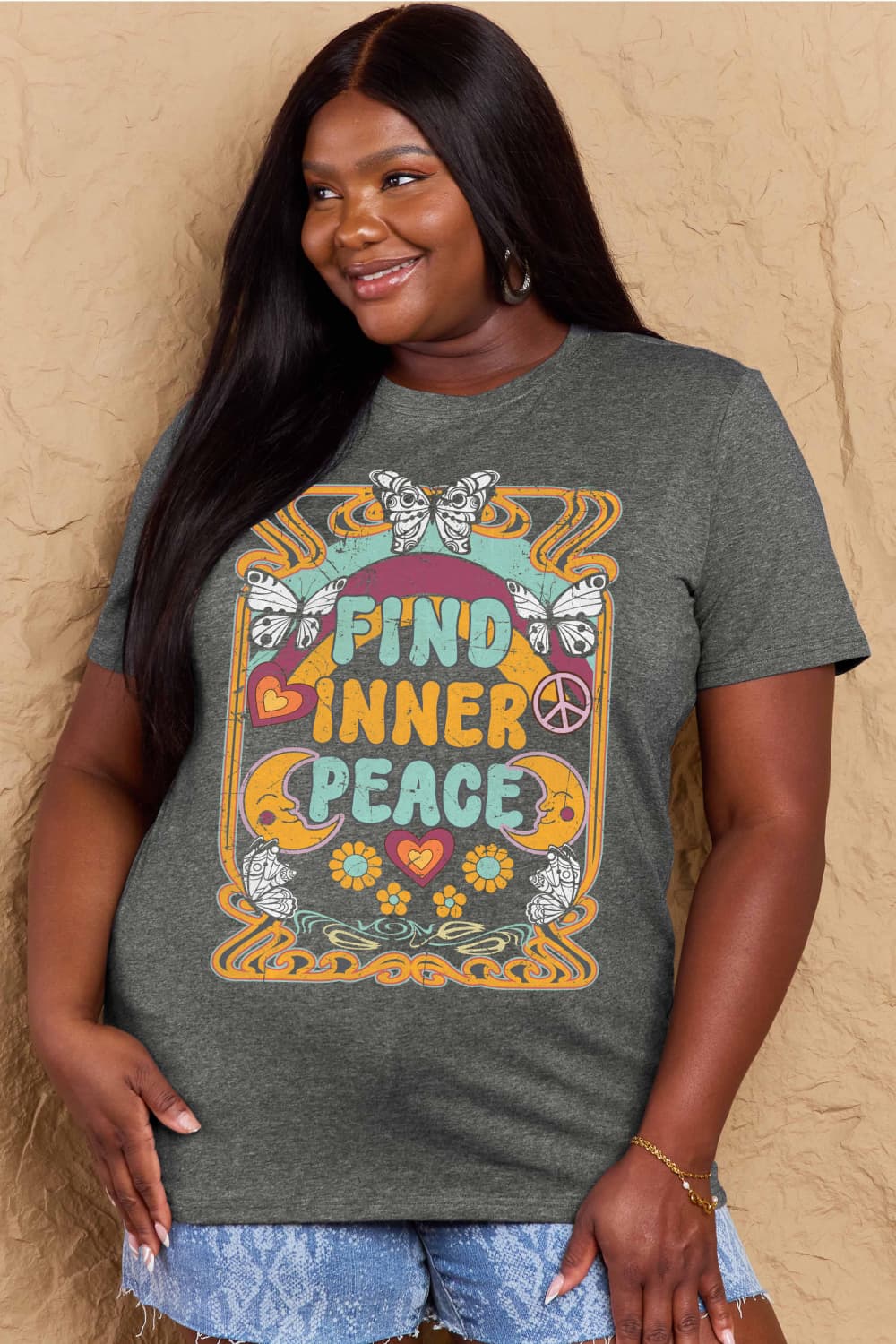 Honeybee Mumford's Simply Love Full Size FIND INNER PEACE Graphic Cotton T-Shirt