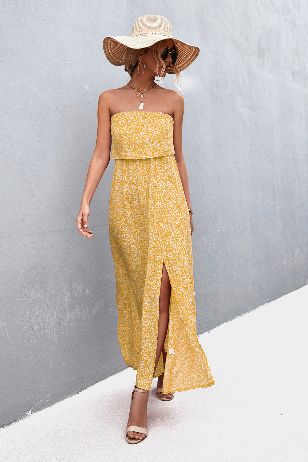 Honeybee Mumford's Strapless Split Maxi Dress