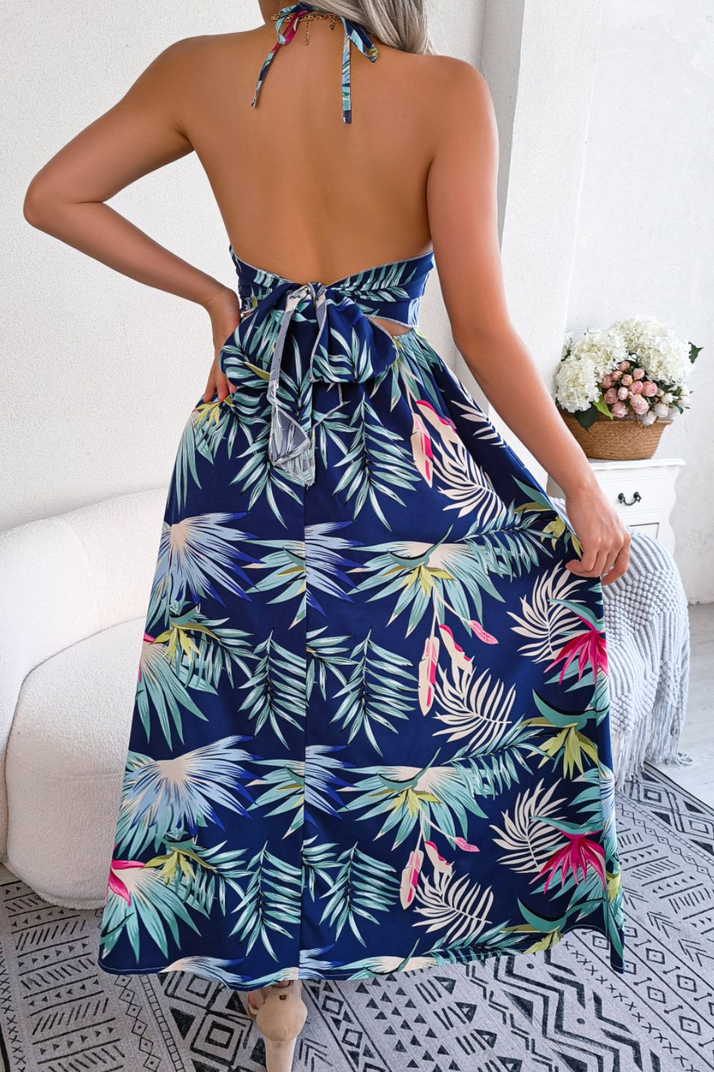 Honeybee Mumford's Botanical Tied Backless Cutout Maxi Dress