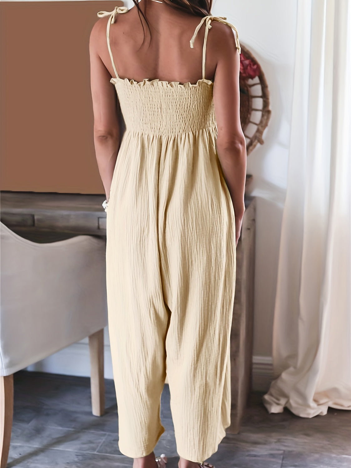 Honeybee Mumford's Full Size Smocked Spaghetti Strap Wide Leg Jumpsuit