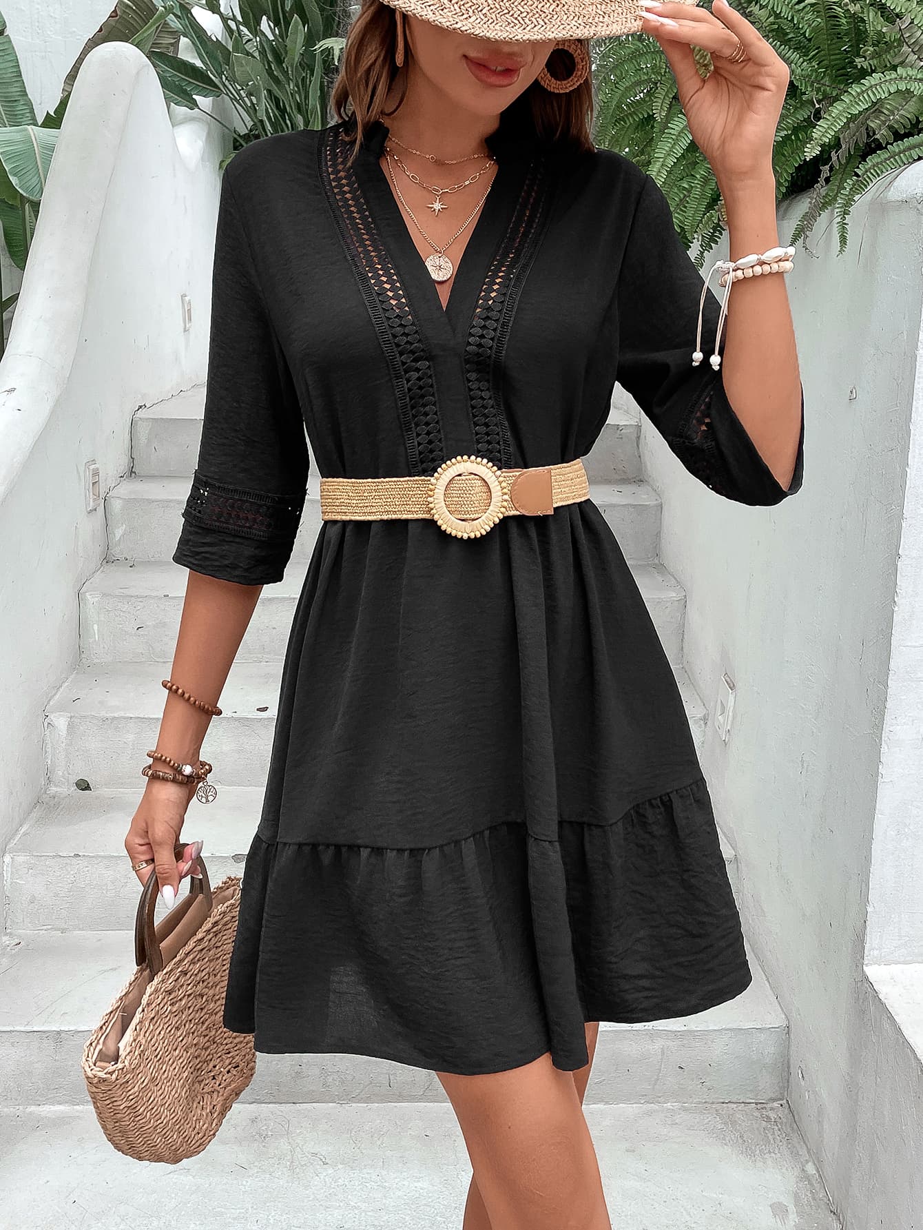 Honeybee Mumford's Notched Neck Half Sleeve Dress