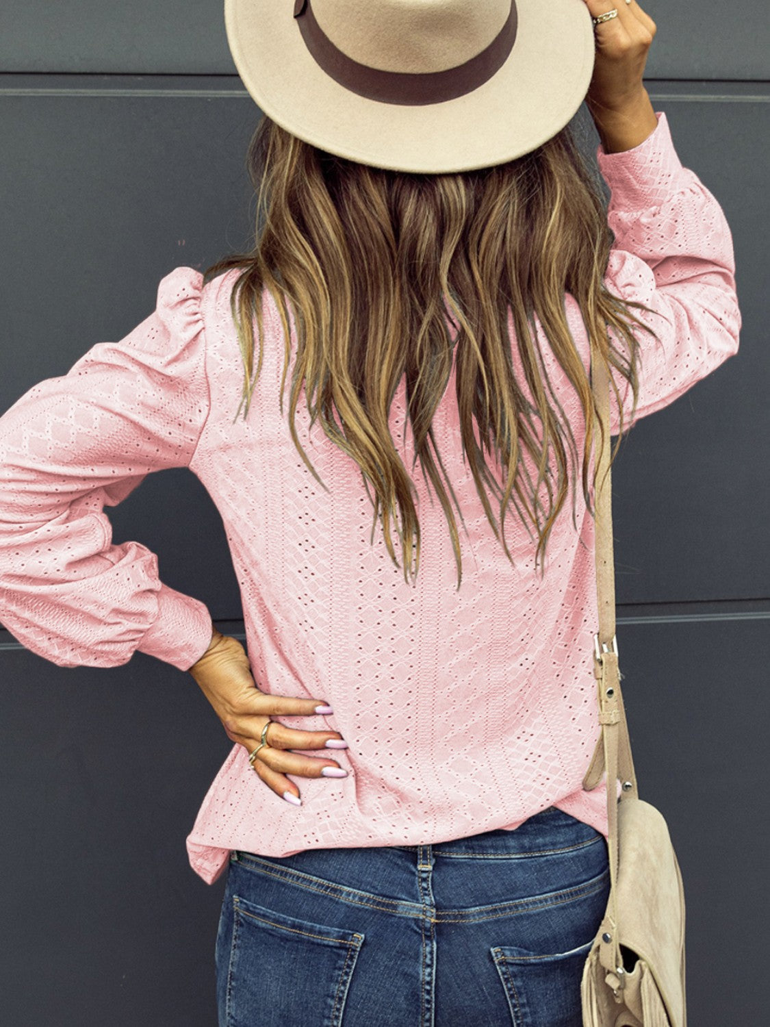 Honeybee Mumford's Eyelet V-Neck Long Sleeve Blouse