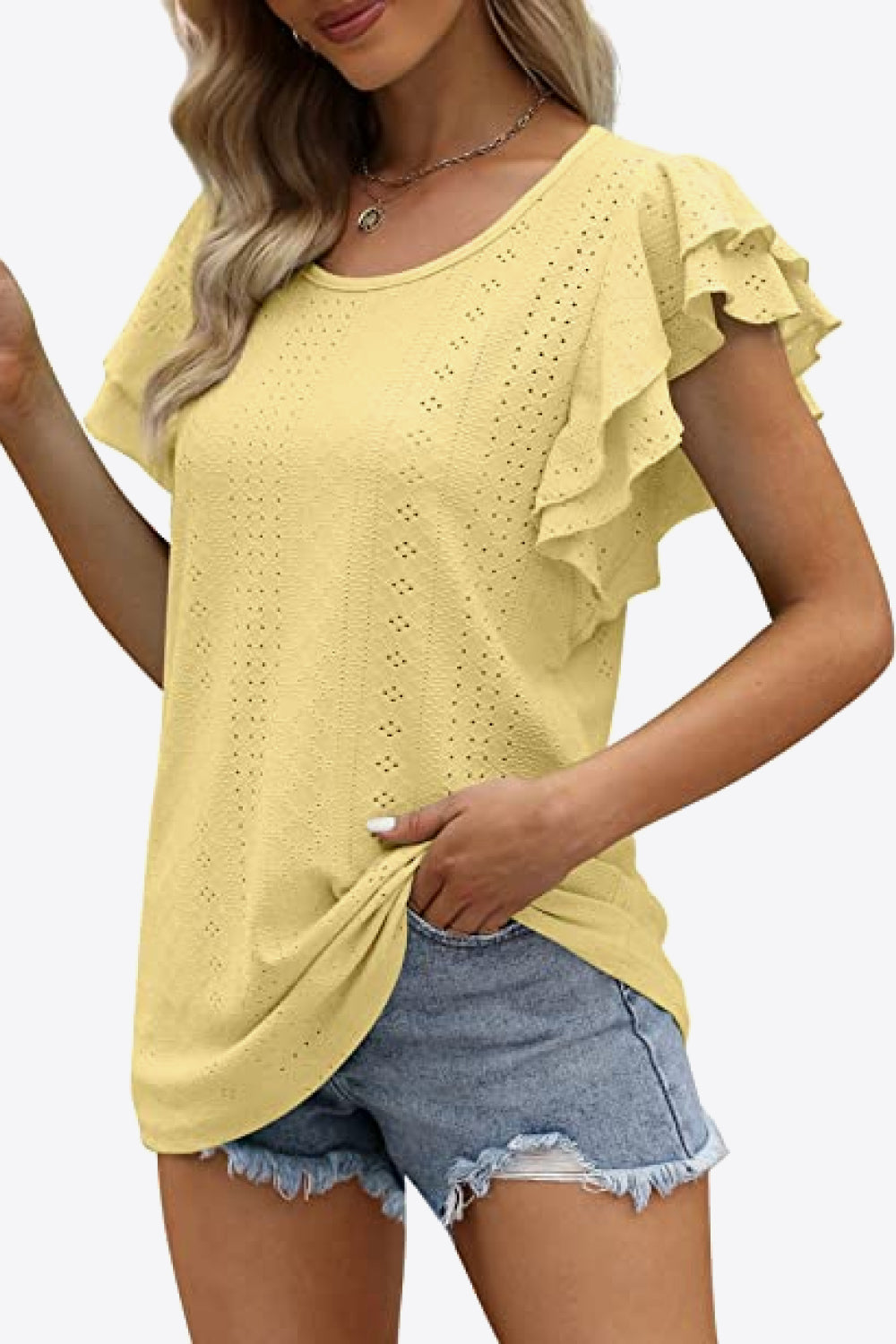 Honeybee Mumford's Round Neck Layered Flutter Sleeve Blouse