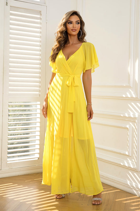 Honeybee Mumford's Tie Waist Flutter Sleeve Maxi Dress