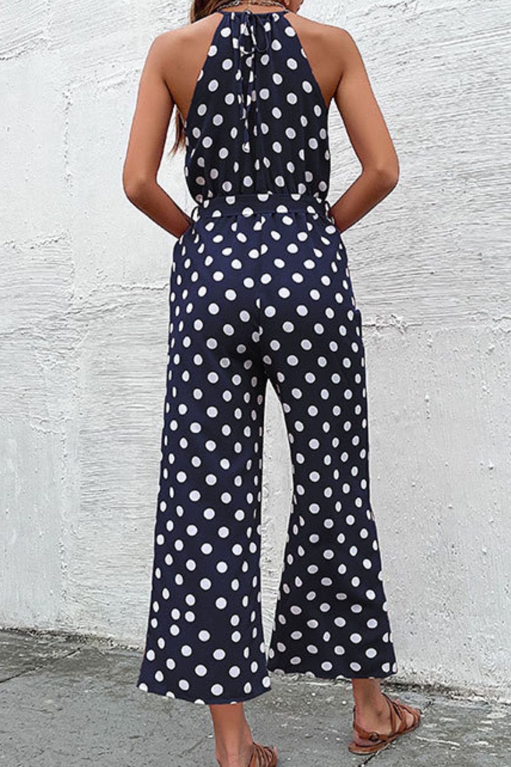 Honeybee Mumford's Polka Dot Grecian Wide Leg Jumpsuit