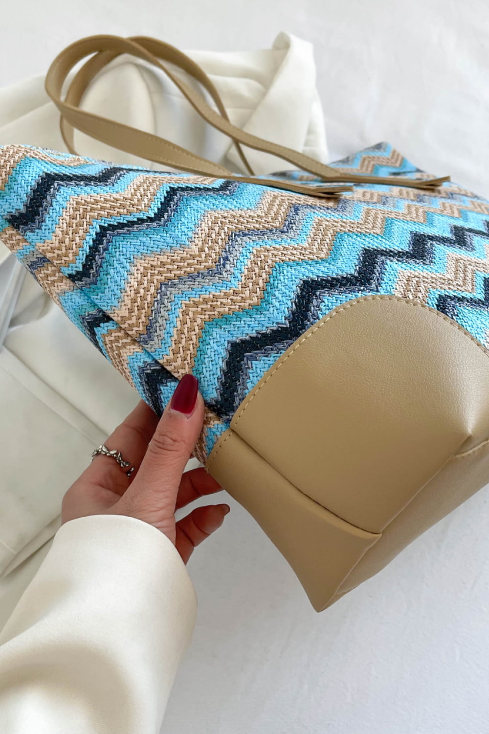 Honeybee Mumford's Chevron Straw Tote Bag