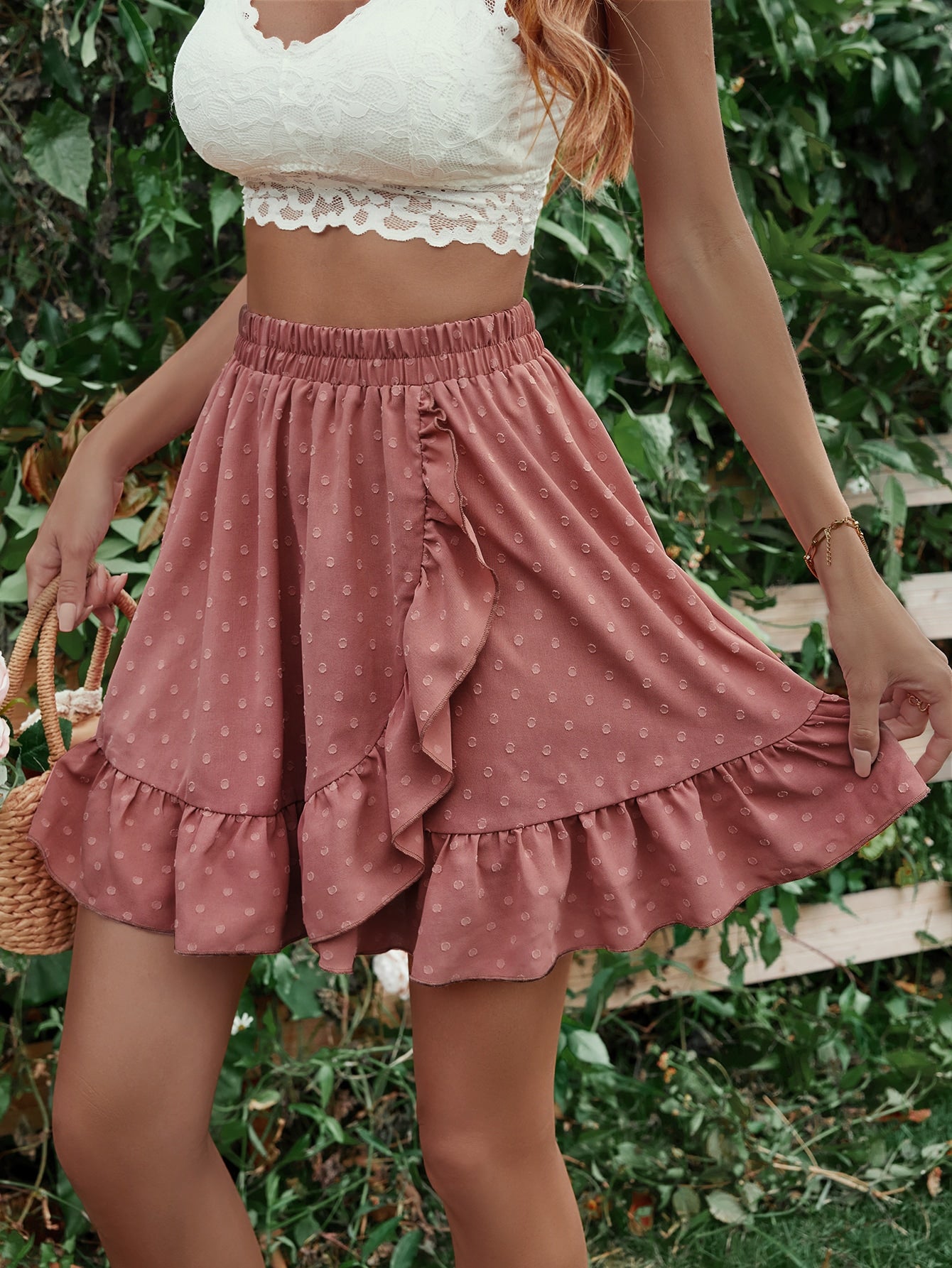 Honeybee Mumford's Ruffle Hem Elastic Waist Mini Skirt