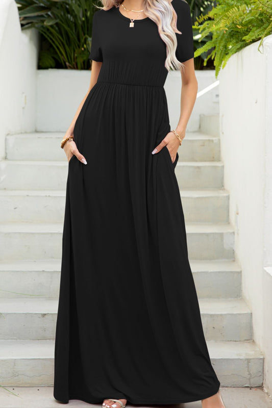 Honeybee Mumford's Round Neck Maxi Tee Dress with Pockets