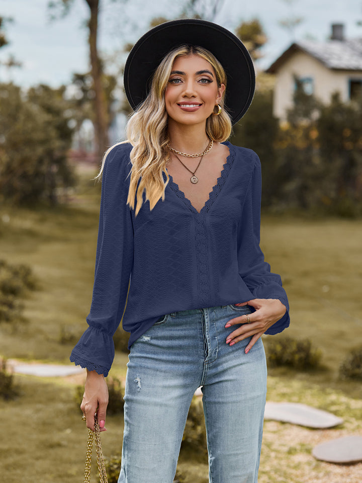 Honeybee Mumford's V-Neck Flounce Sleeve Blouse