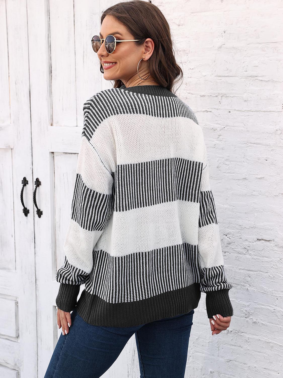 Honeybee Mumford's Full Size Round Neck Drop Shoulder Sweater