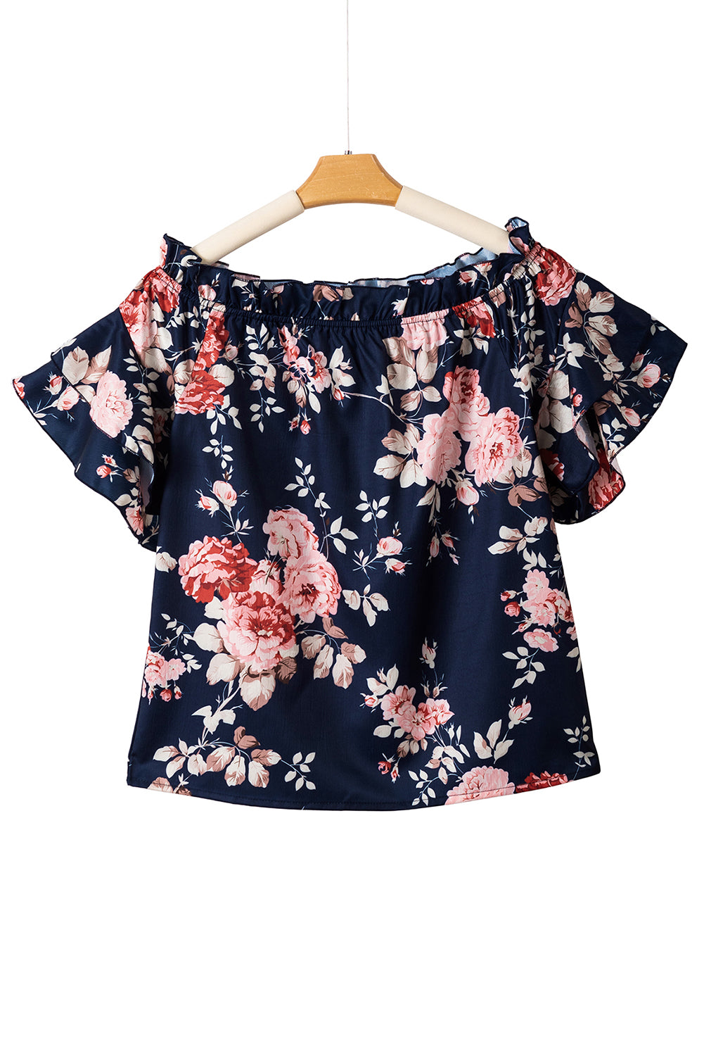 honeybee Mumford's Blue Ruffle Off Shoulder Flounce Sleeve Floral Blouse