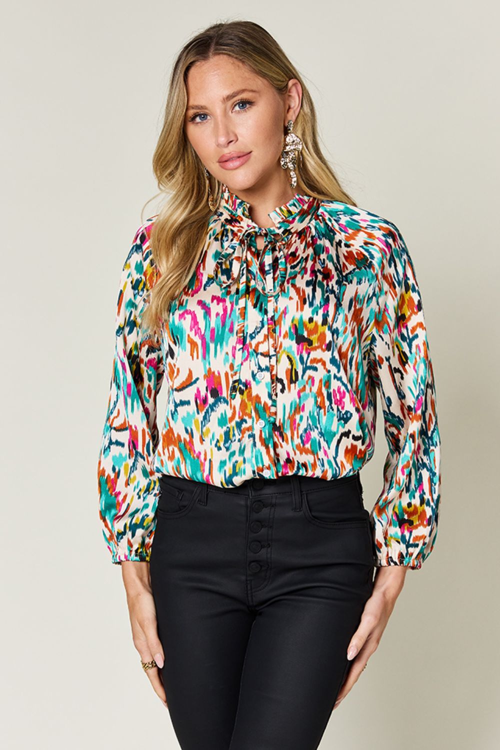 Honeybee Mumford's Full Size Printed Button Up Long Sleeve Shirt