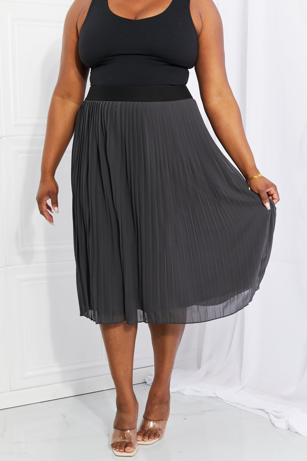 Honeybee Mumford's Full Size Romantic At Heart Pleated Chiffon Midi Skirt