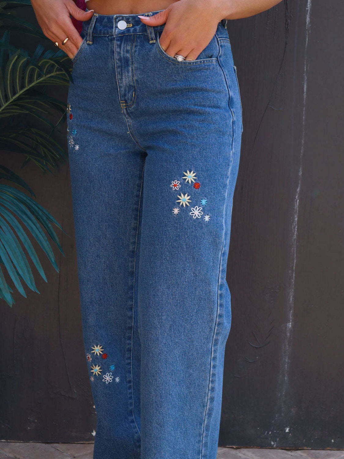 Honeybee Mumford's Embroidered Straight Jeans with Pockets