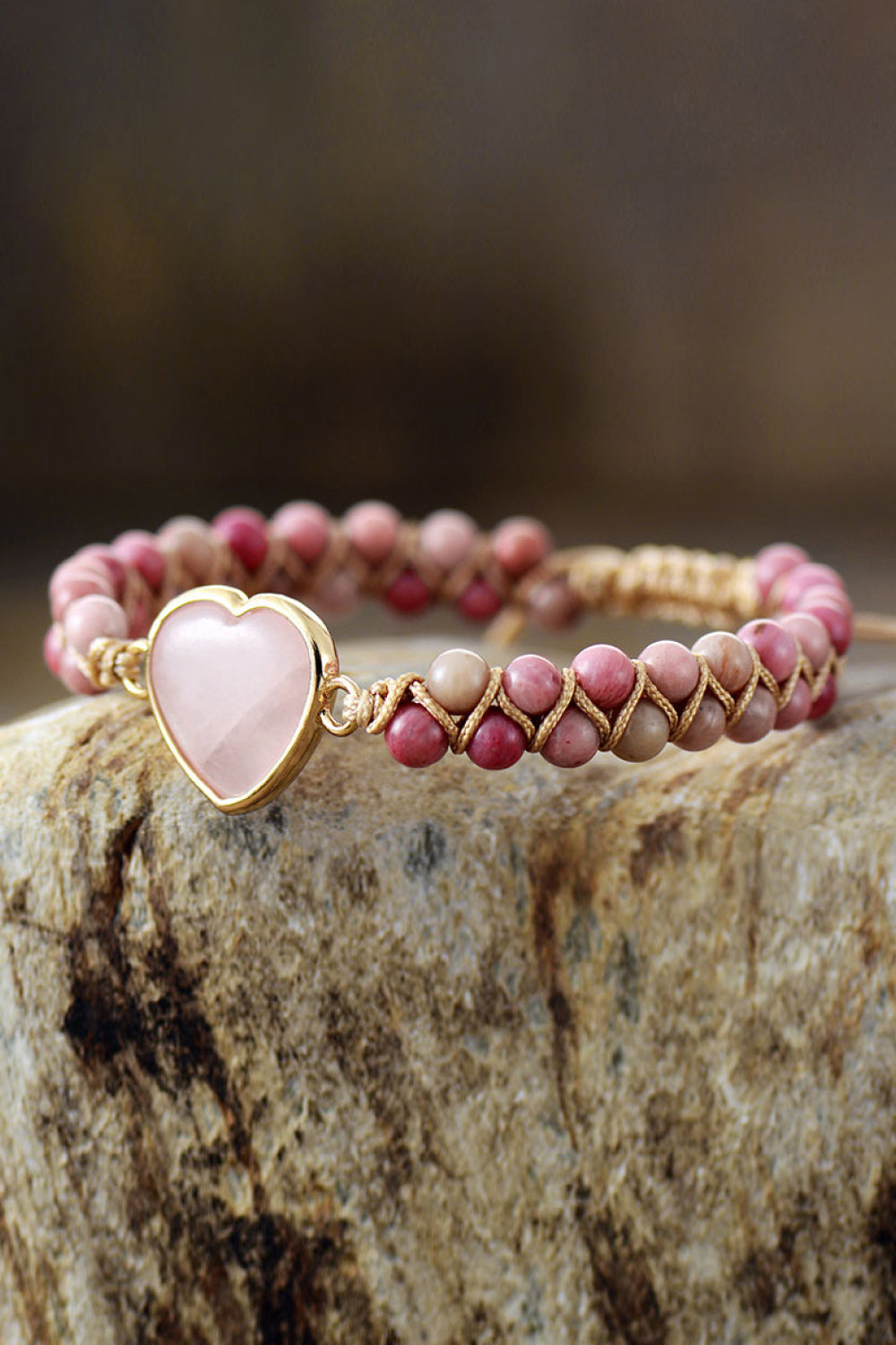 honeybee Mumford's Rose Quartz Heart Beaded Bracelet