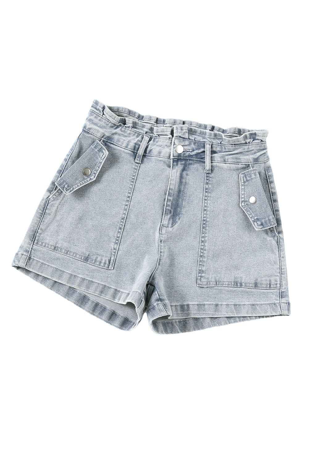 Honeybee Mumford's Beau Blue Ruffled High Waist Flap Pockets Denim Shorts