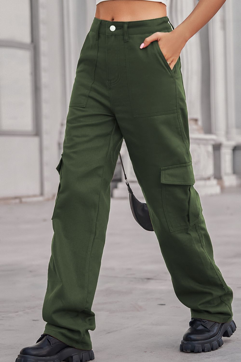 Honeybee Mumford's Long Straight Leg Jeans with Pockets (Army Green,Black,Dark Gray and more )