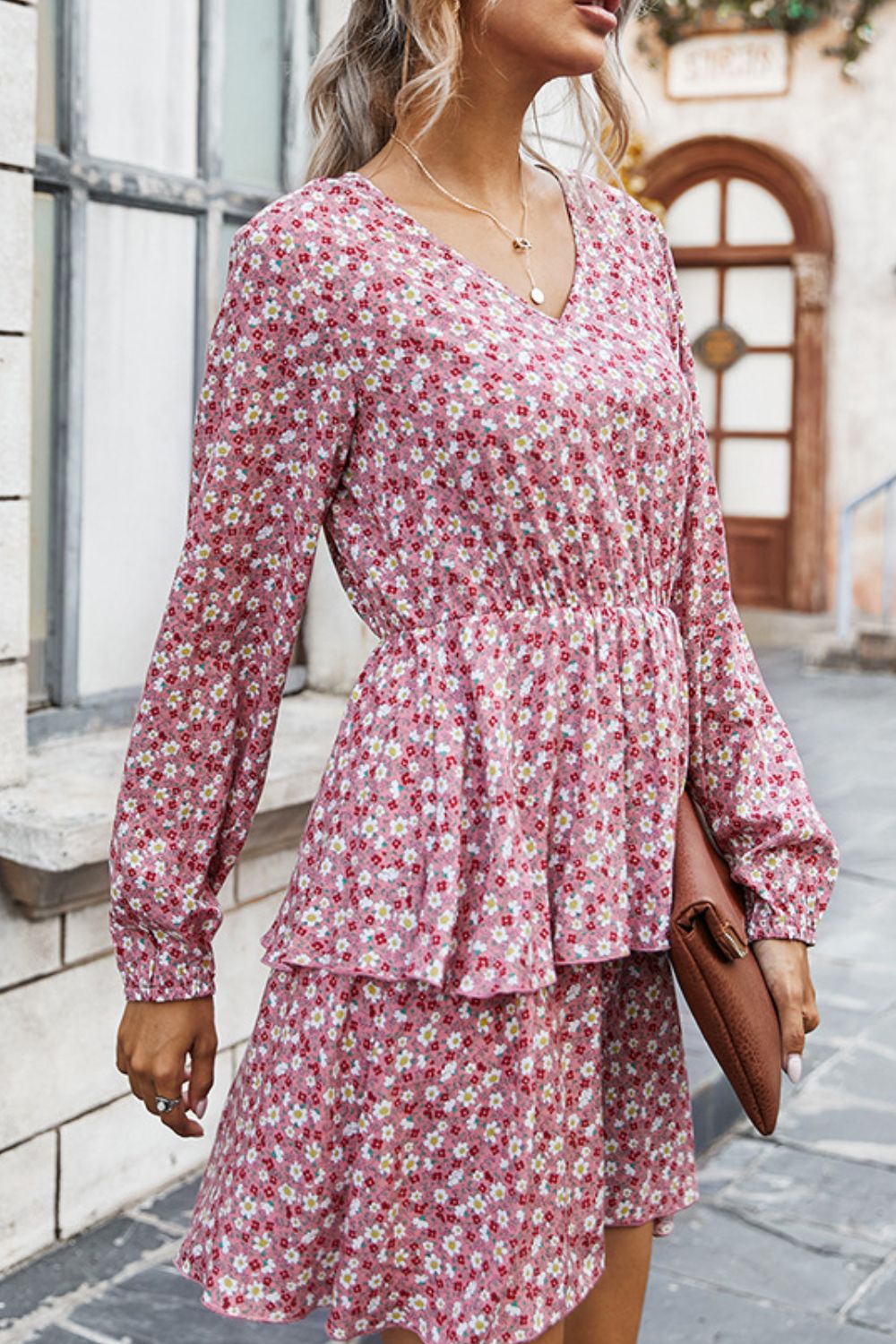 Honeybee Mumford's Floral V-Neck Layered Dress