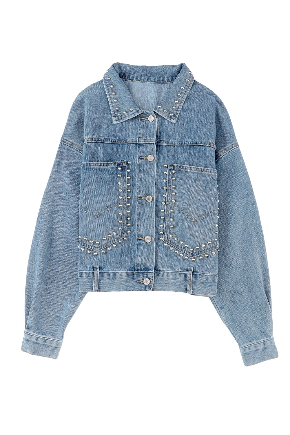 Honeybee Mumford's Sky Blue Rivet Studded Pocketed Denim Jacket