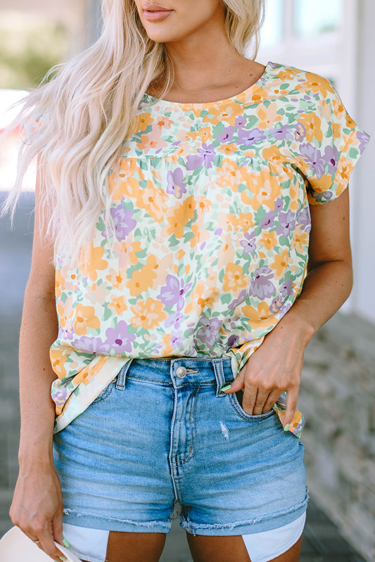 Honeybee Mumford's Printed Round Neck Cap Sleeve Blouse