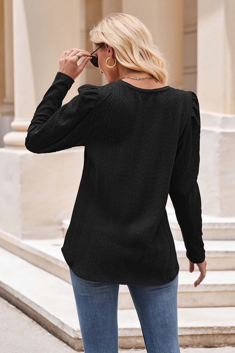 Honeybee Mumford's Round Neck Puff Sleeve Blouse