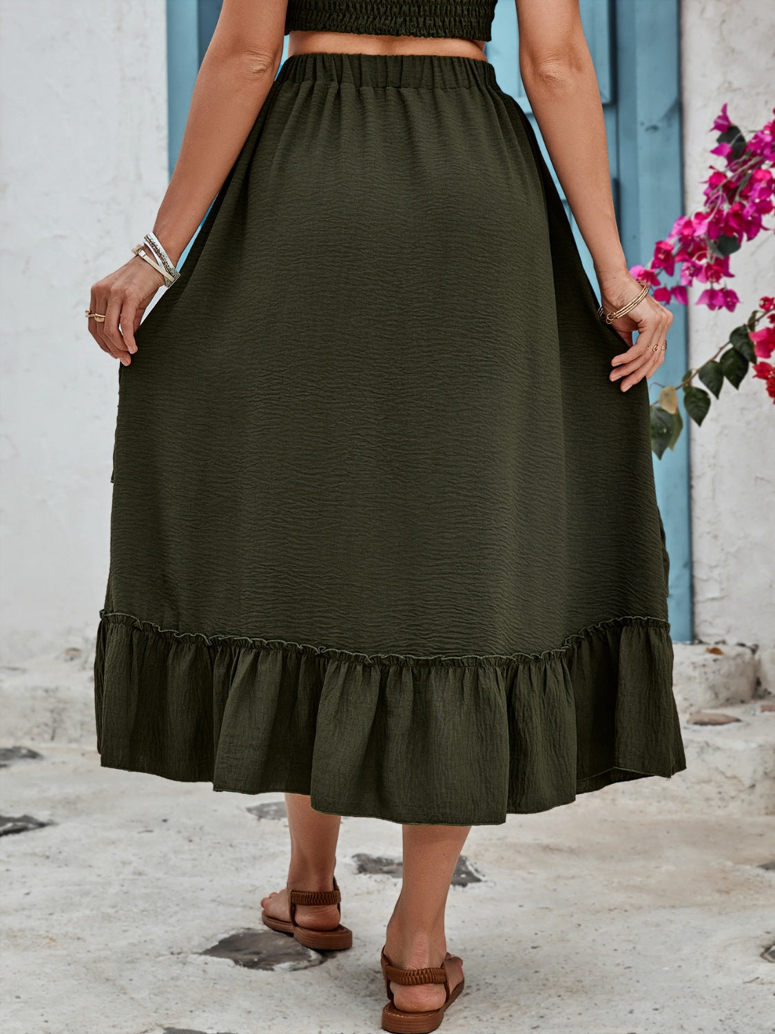 Honeybee Mumford's Ruffled Elastic Waist Midi Skirt