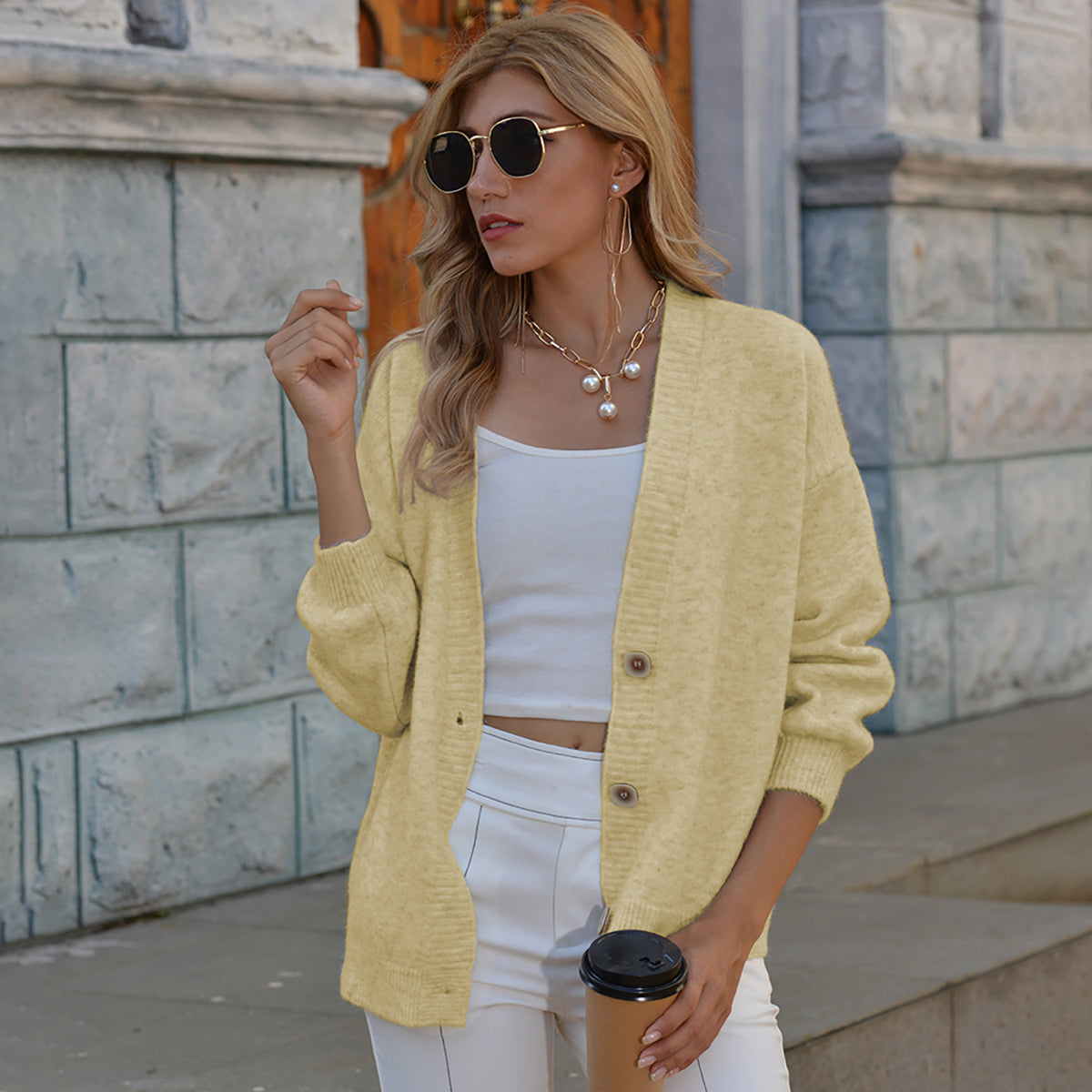 Honeybee Mumford's Button Up V-Neck Long Sleeve Cardigan