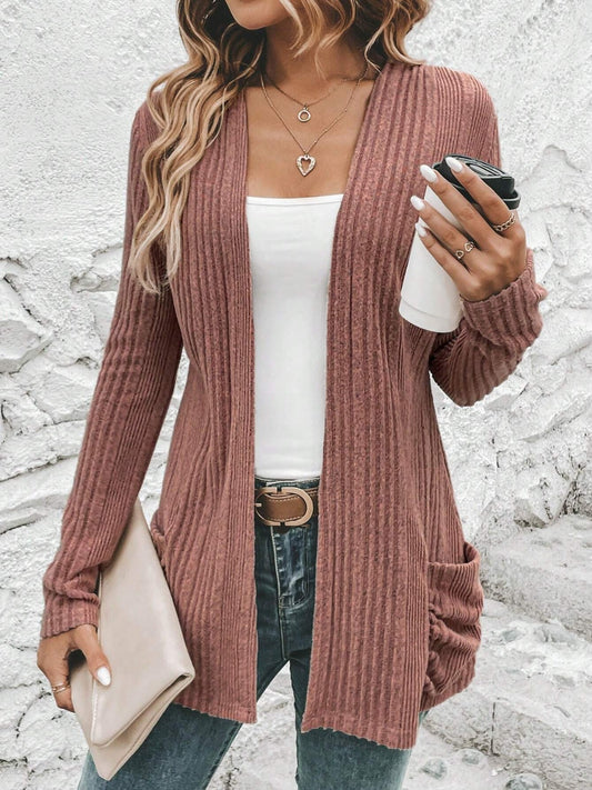 Honeybee Mumford's Ribbed Open Front Cardigan with Pockets