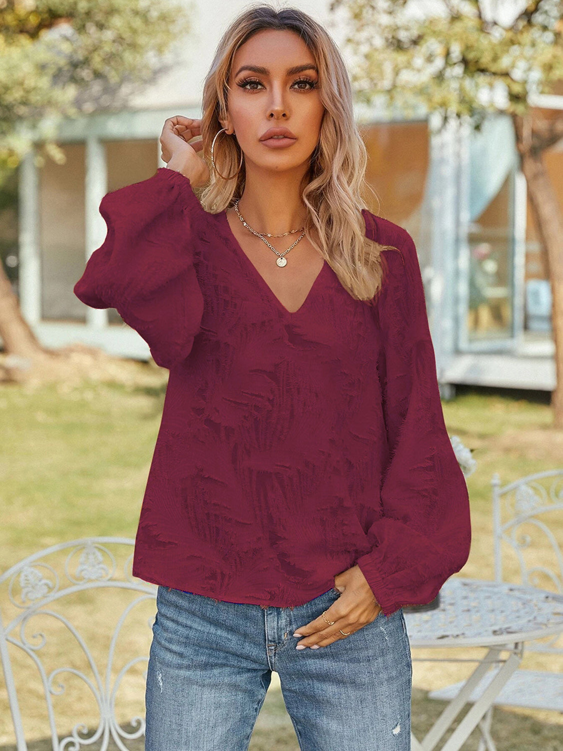 Honeybee Mumford's V-Neck Long Sleeve Blouse