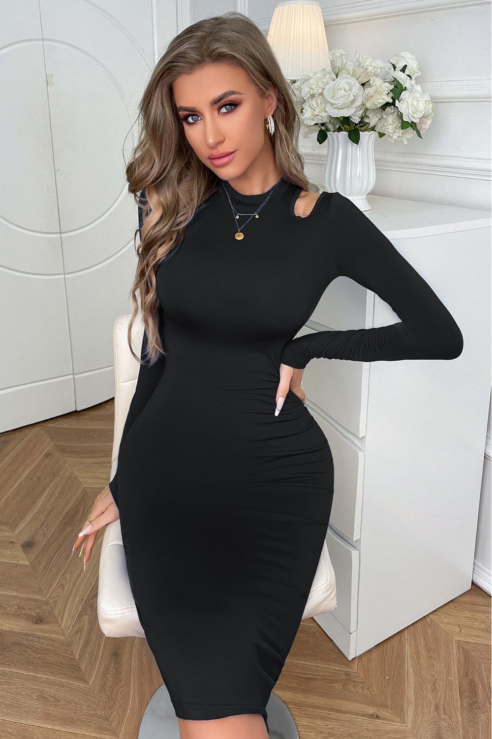 Honeybee Mumford's Cutout Long Sleeve Pencil Dress