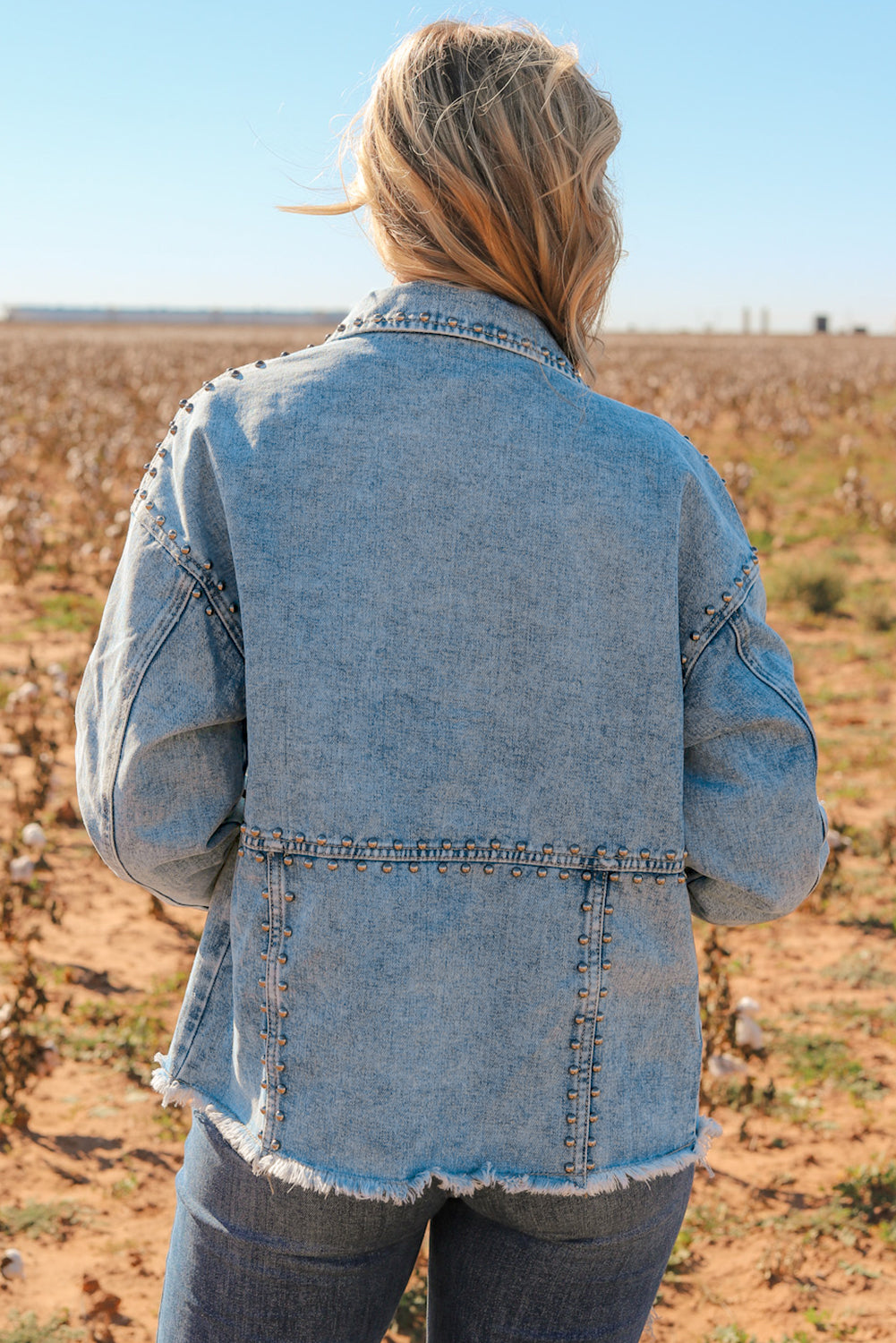 Honeybee Mumford's Sky Blue Studded Acid Wash Denim Jacket