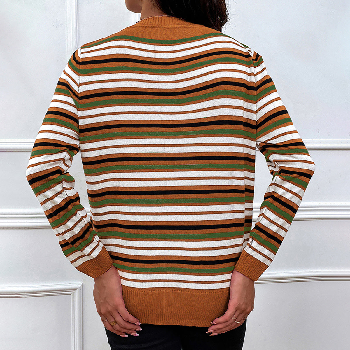 Honeybee Mumford's Striped Round Neck Long Sleeve Sweater