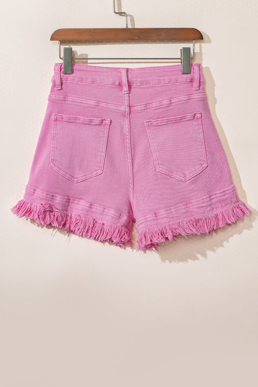 Honeybee Mumford's Pink Frayed Edge Mid Rise Denim Shorts