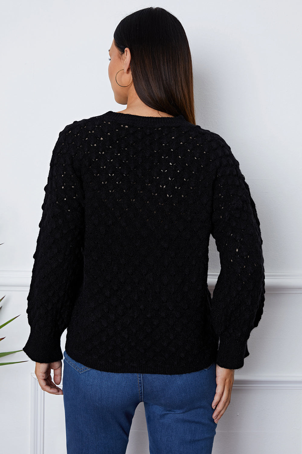 Honeybee Mumford's Openwork Round Neck Long Sleeve Sweater