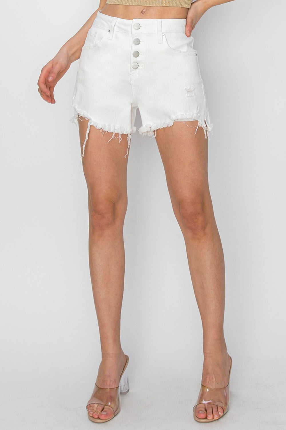 Honeybee Mumford's Button Fly Frayed Hem Denim Shorts