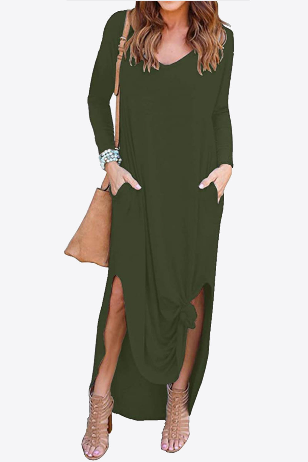 Honeybee Mumford's Split Long Sleeve V-Neck Maxi Dress