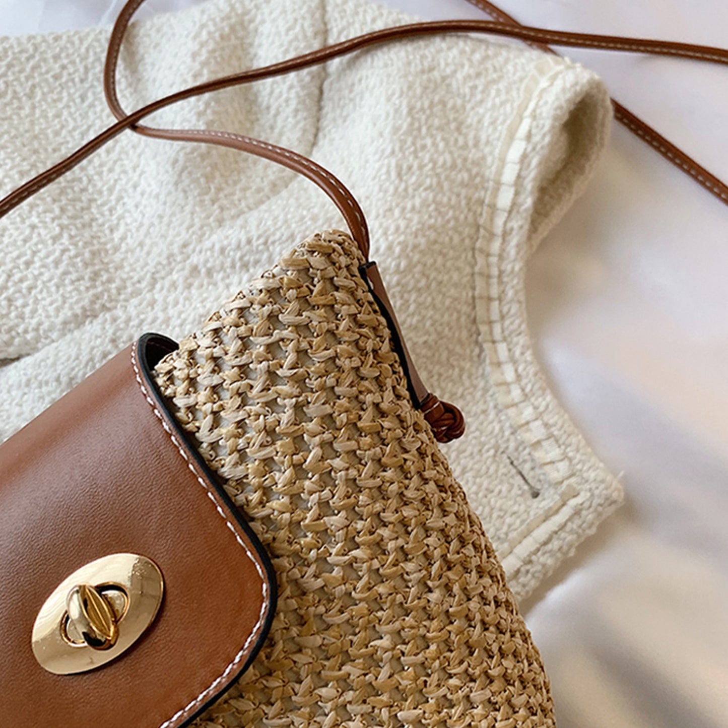 Honeybee Mumford's Straw Braided Crossbody Bag