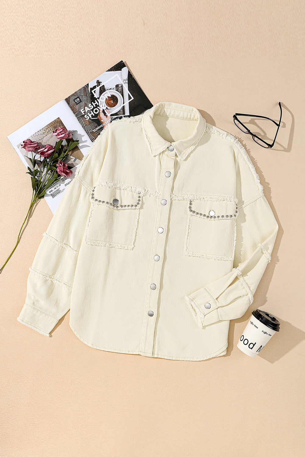 Honeybee Mumford's White Frayed Exposed Seam Denim Jacket