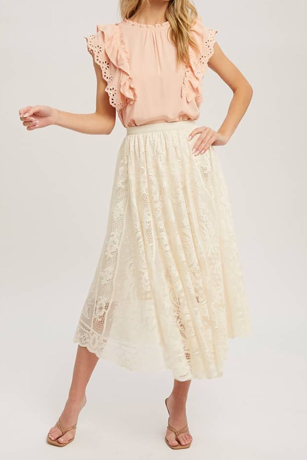 Honeybee Mumford's Lace High Waist Midi Skirt