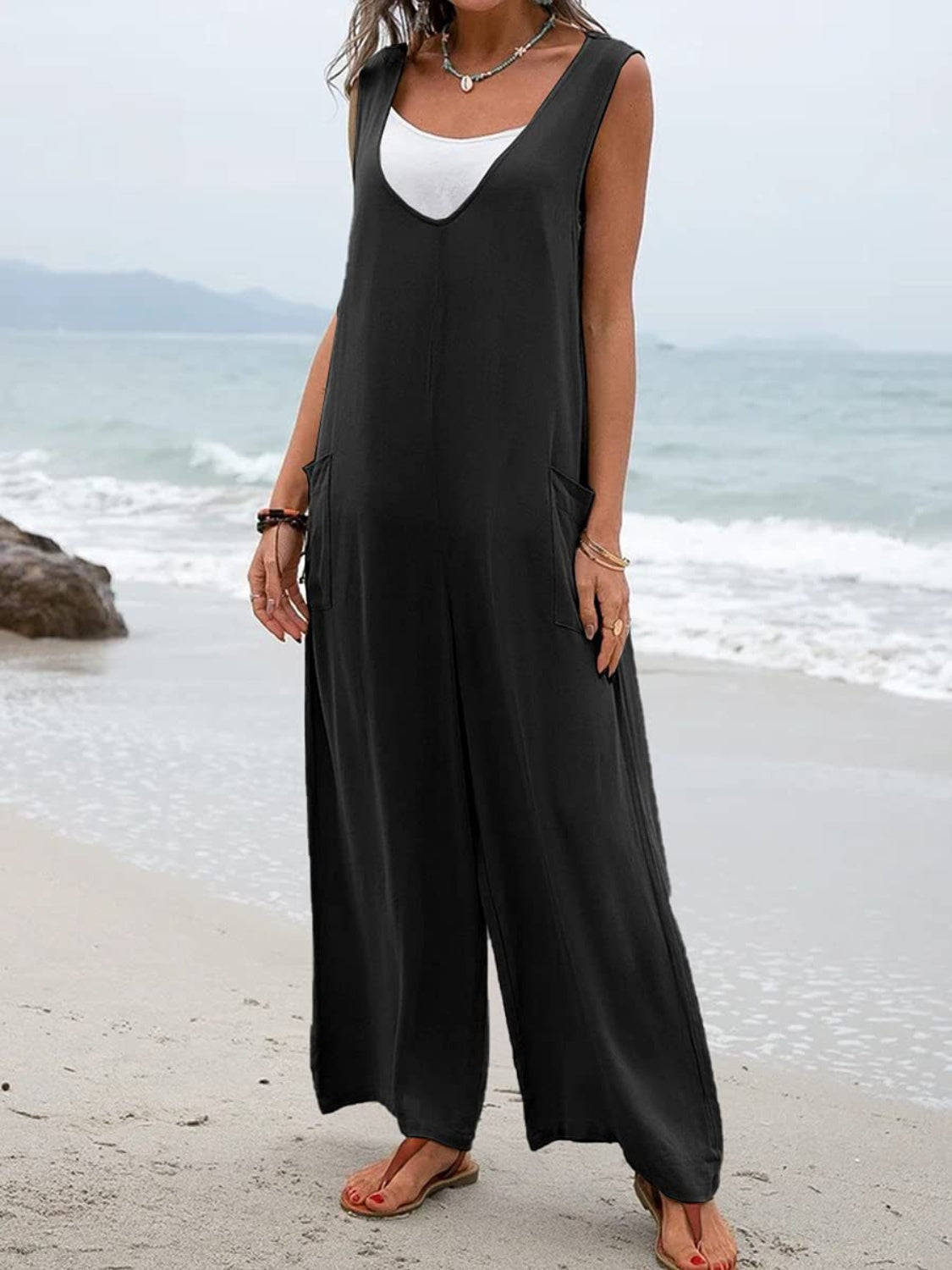 Honeybee Mumford's Full Size Wide Strap Jumpsuit with Pockets