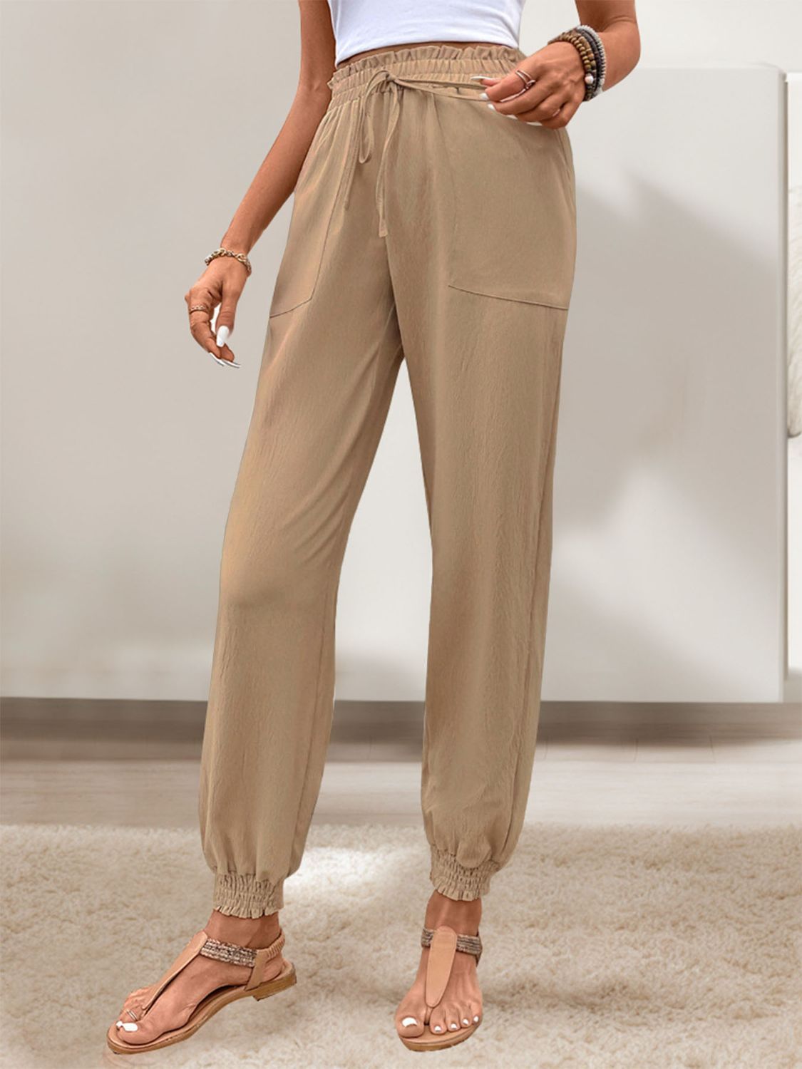 Honeybee Mumford's Tied Elastic Waist Pants with Pockets