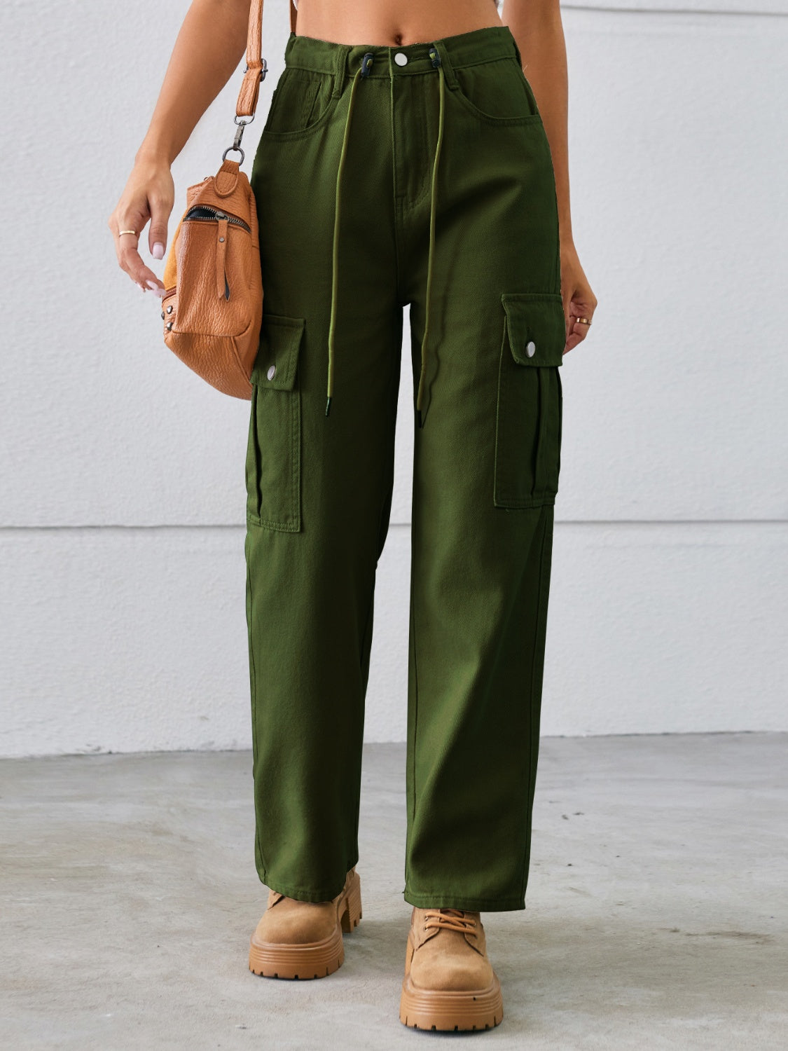 Honeybee Mumford's Drawstring Mid-Rise Waist Straight Cargo Jeans