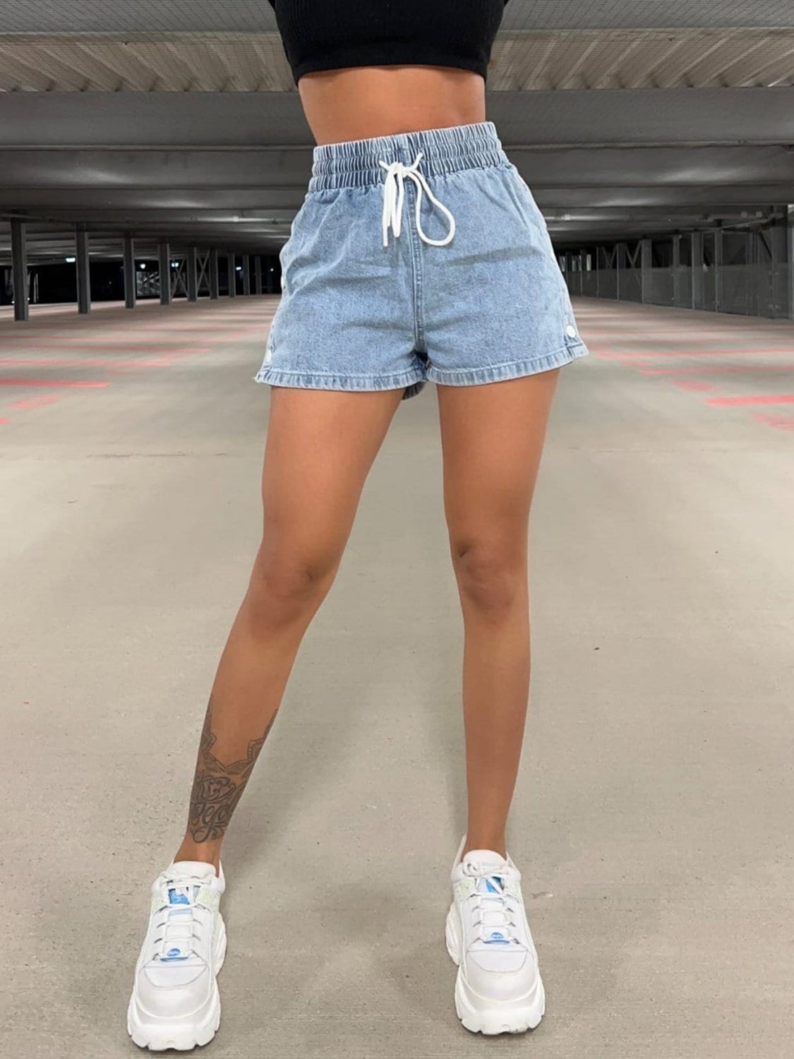 Honeybee Mumford's Drawstring High Waist Denim Shorts