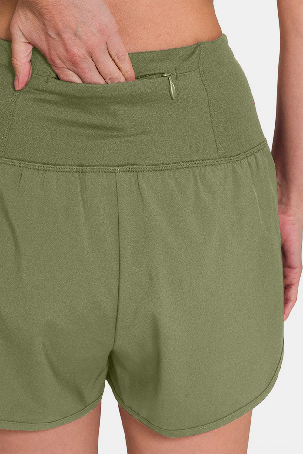 Honeybee Mumford's High-Waisted Zippered Back Pocket Active Shorts