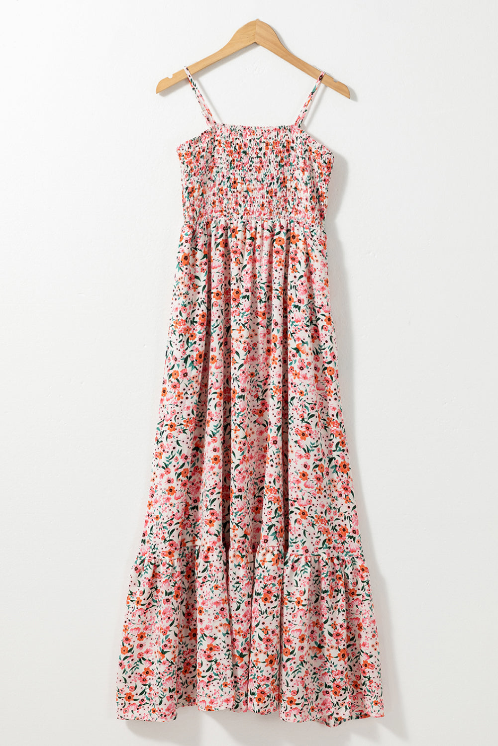 Honeybee Mumford's White Boho Floral Smocked Ruffled Maxi Dress