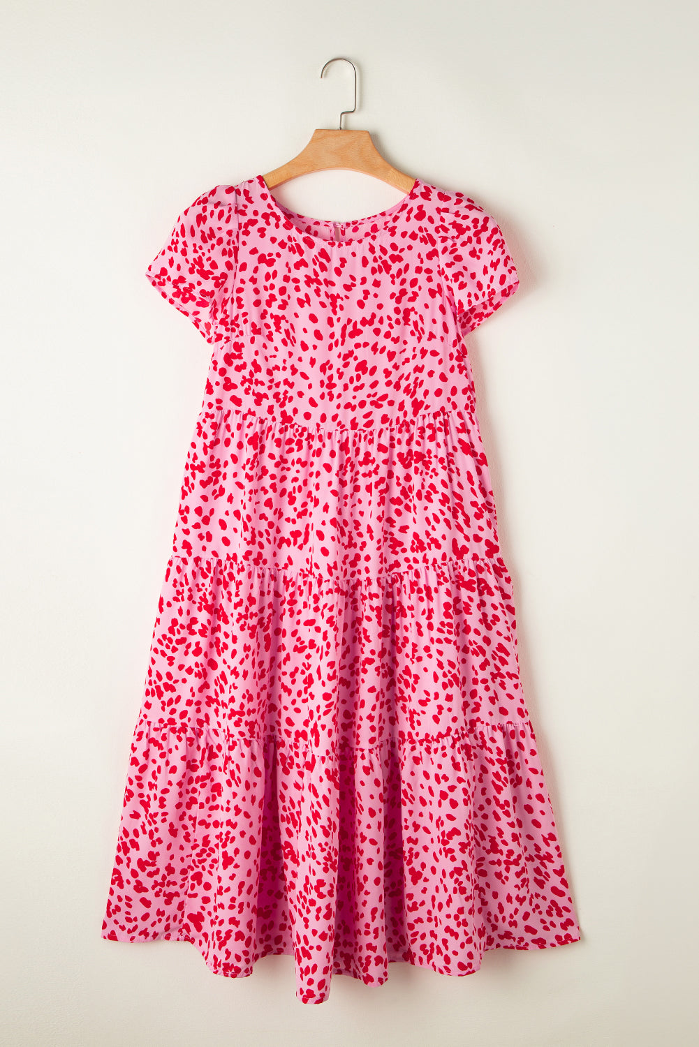 Honeybee Mumford's Pink Boho Printed Short Sleeve Flare Tiered Dress