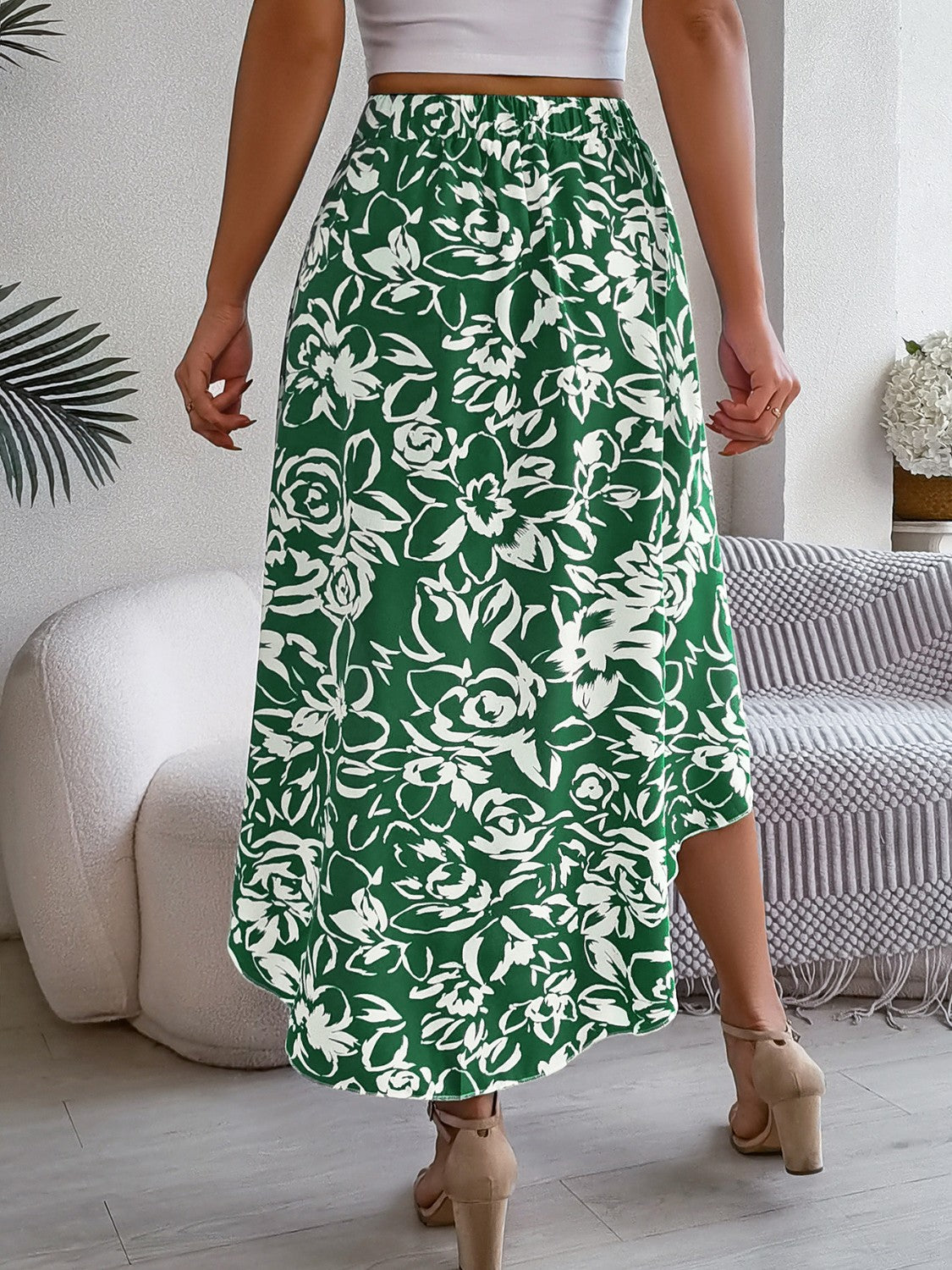 Honeybee Mumford's High-Low Printed High Waist Skirt