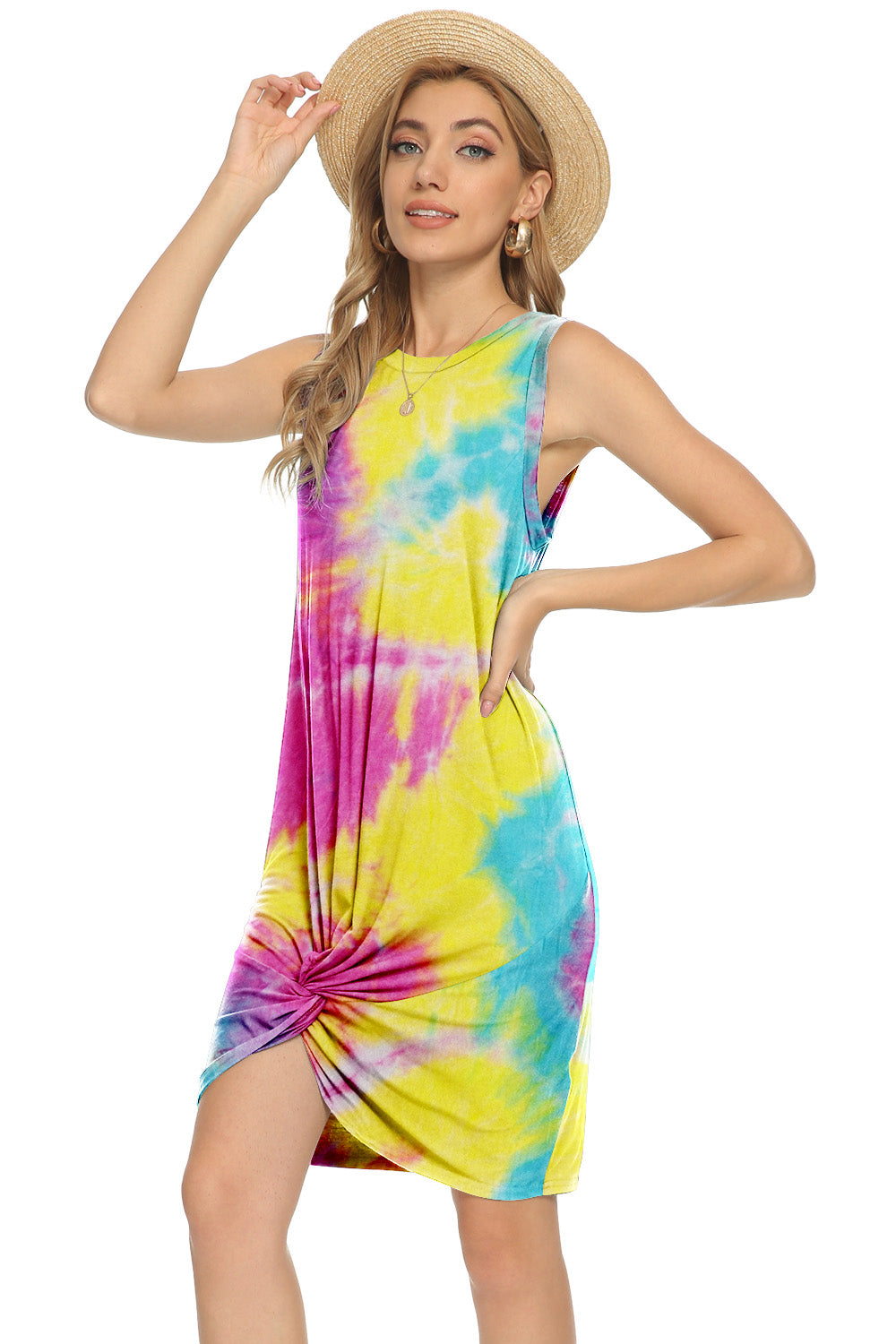 Honeybee Mumford's Tie-Dye Twisted Round Neck Sleeveless Dress