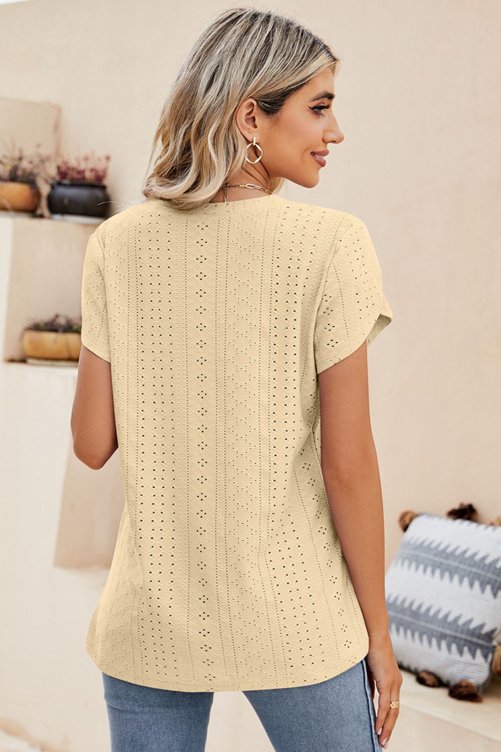 Honeybee Mumford's Eyelet Petal Sleeve V-Neck Knit Top